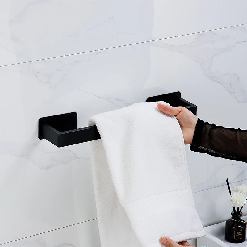 YCRAYS Black No Drilling Bath Hardware Sets Toilet Paper Holder Towel Rack Bar Rail Robe Hook For Bathroom Products Accessories