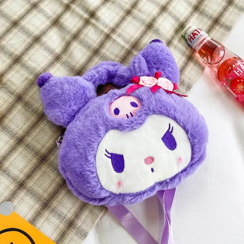 Kawaii Sanrio Kuromi Plush Bag Women Crossbody Shoulder Bag Cartoon Kuromi Handbag Makeup Storage Bag Gifts