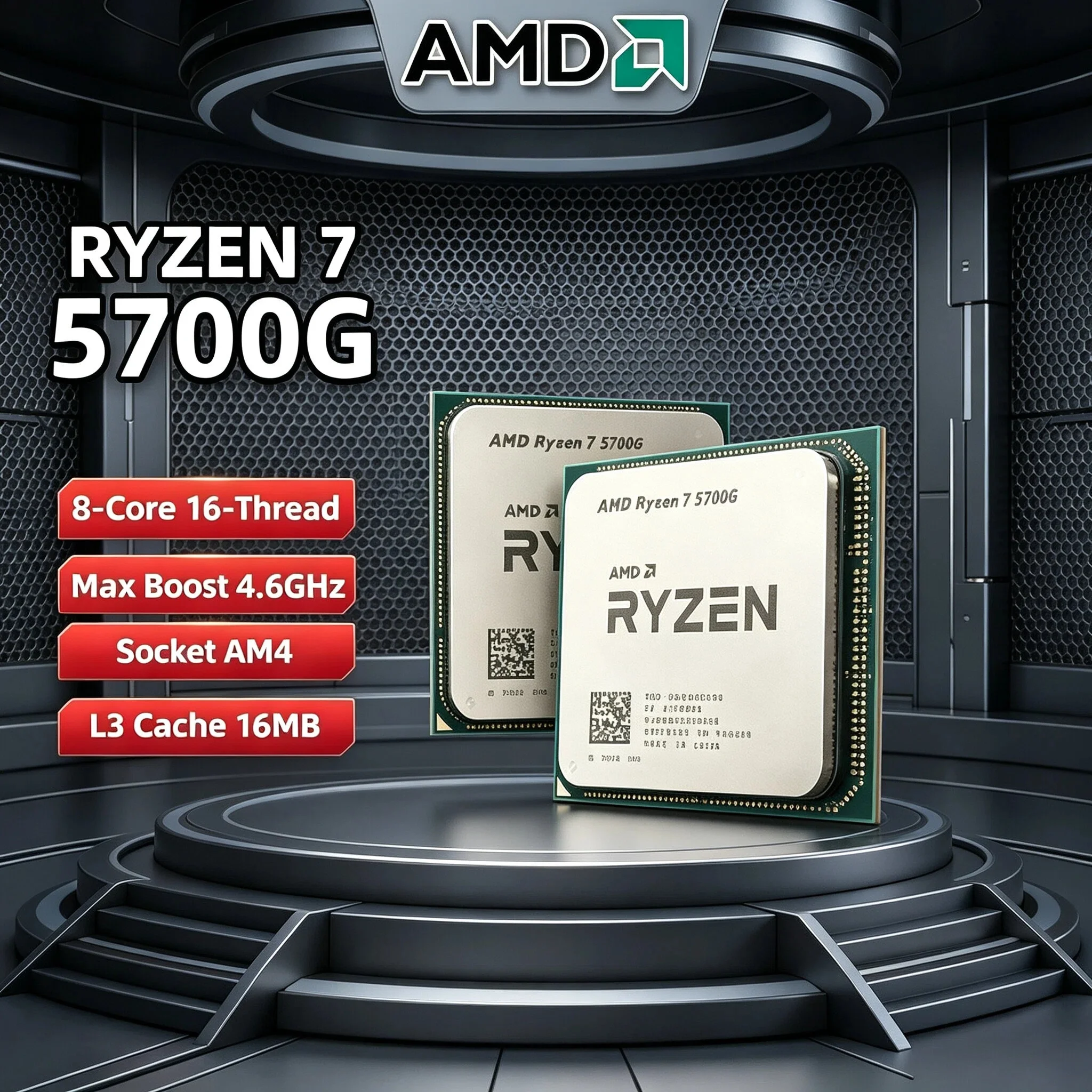 Procesador de Escritorio AMD Ryzen 7 5700G de 8 Núcleos y 16 Subprocesos, 4.6GHz Boost, 65W, 7nm, AM4, con Gráficos Radeon, Bandeja de CPU Original