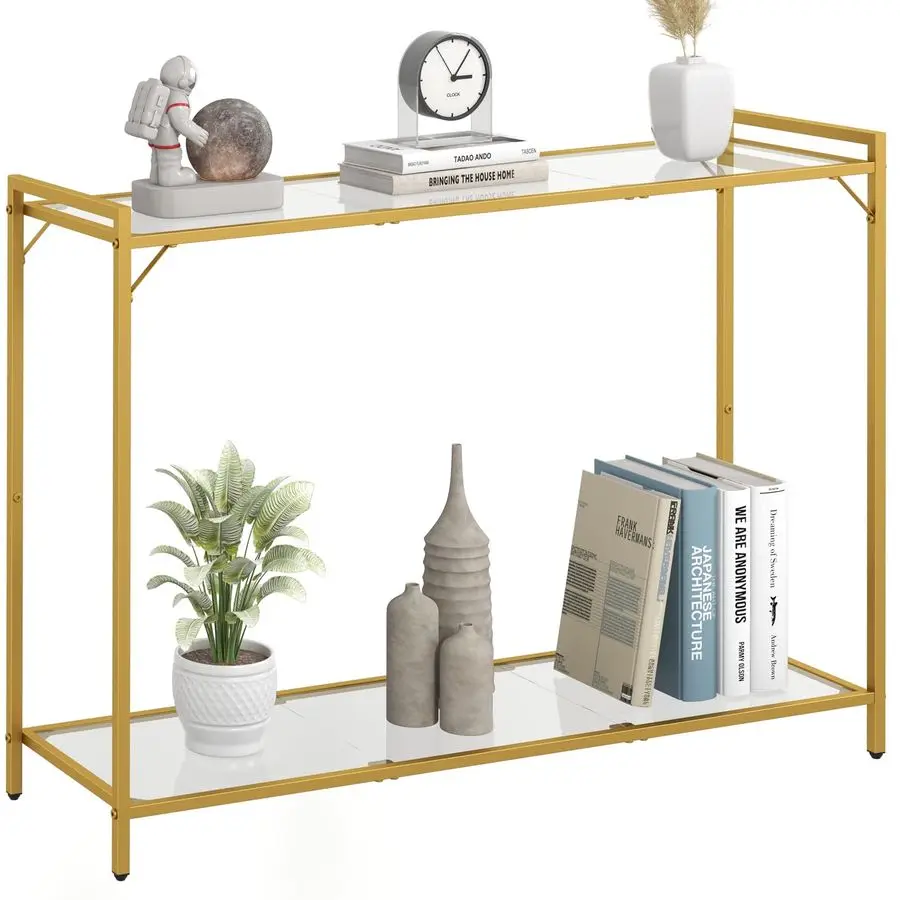 

40.6 Console Table for Entryway, 2Tier Hallway Table for Entryway, Tempered Glass Shelf, Sturdy Console Table with Storage, Narr
