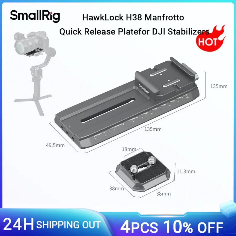 SmallRig HawkLock H38 Manfrotto Quick Release Plate, for DJI Stabilizers for DJI RS 4 /RS 4 Pro/RS 2 /RSC 2/RS 3/RS 3 Pro -4638