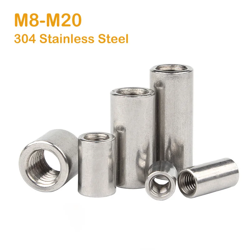 

M8 M10 M12 M14 M16 M20 Удлинительная цилиндрическая соединительная гайка из нержавеющей стали 304, внутренняя резьба, соединительная гайка круглого колонного соединения