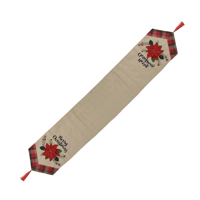 

Merry Christmas Table Runner Red Flower Tablecloth Desktop Decor Supplies for Winter Holiday Kitchen Dining Table Decor A0KC