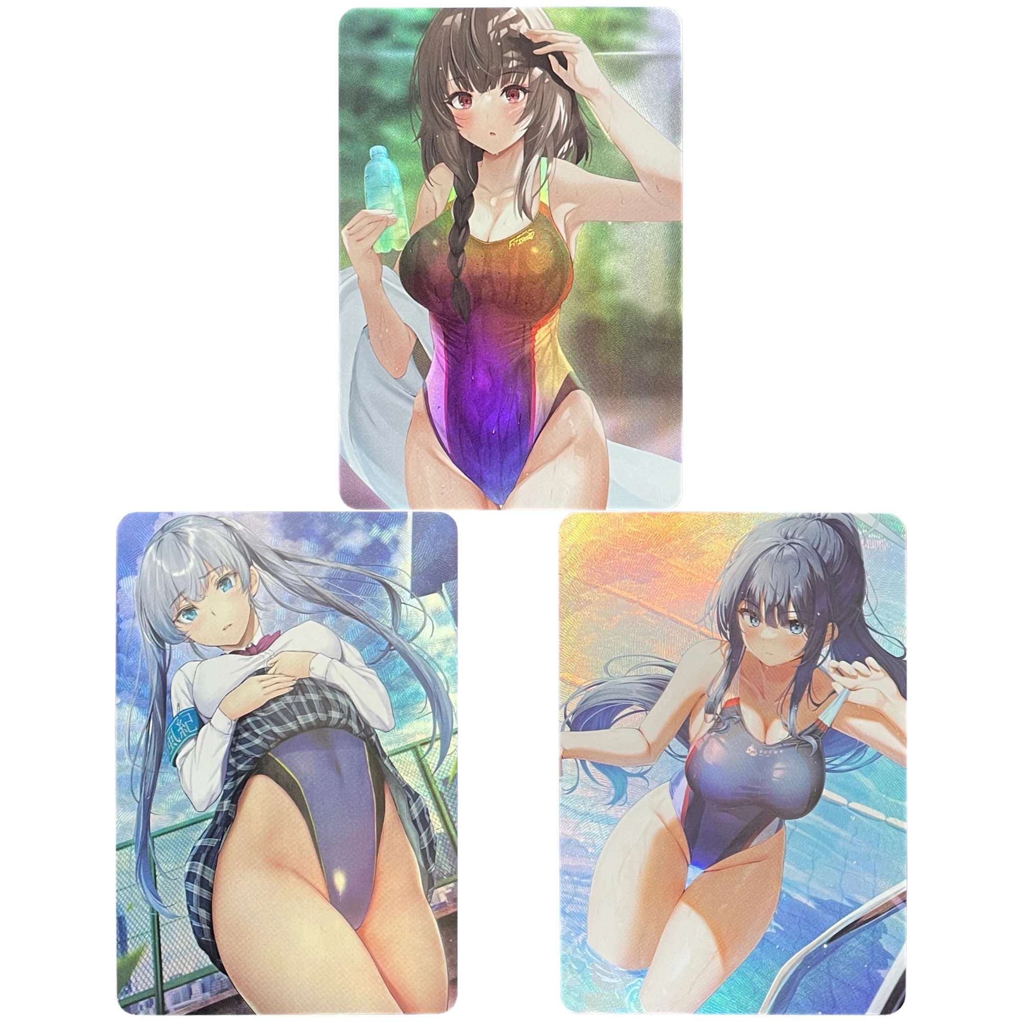

59*86mm 3Pcs/Set Anime Girls Flash Cards Kawaii Swimsuit Series ACG Diy Gift Toys Game Anime Collection Cards