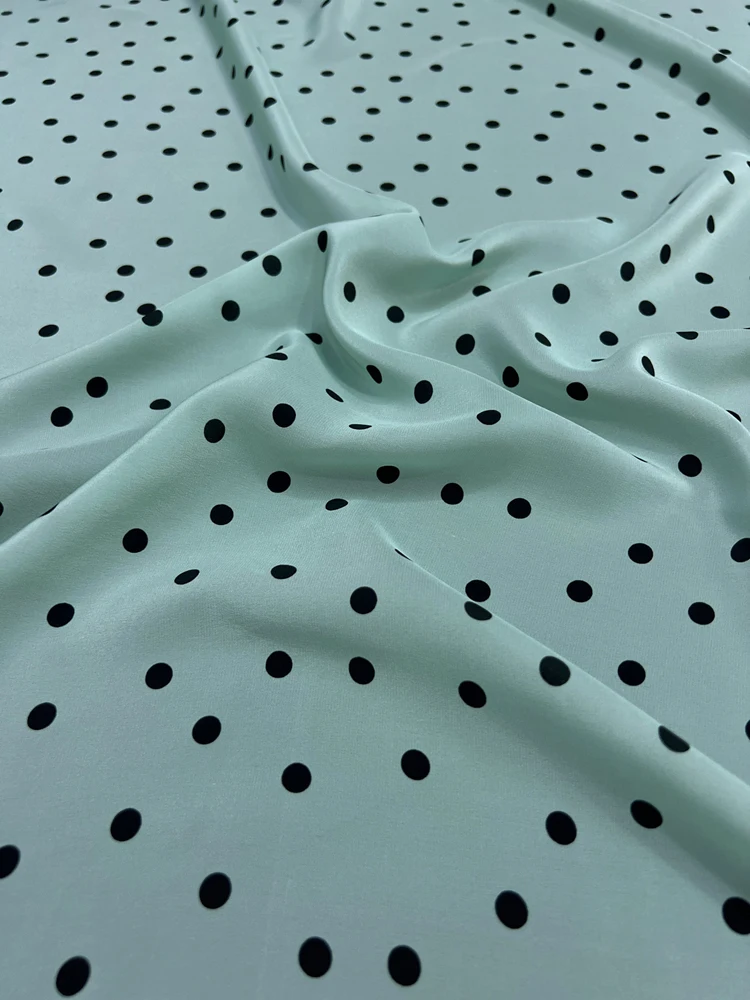 Silk Crepe De Chine Fabric Spring Summer Shirt Dress Bean Green Polka Dot Print Craft Designer Fashion Wholesale Cloth