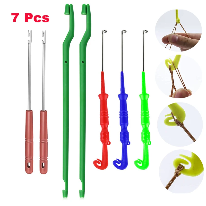 7Pcs Fishing Hook Quick Removal Device Fish Hook Fast Knot Tier Tool Tying Kit Hook Detacher Extractor Fishing Accessories