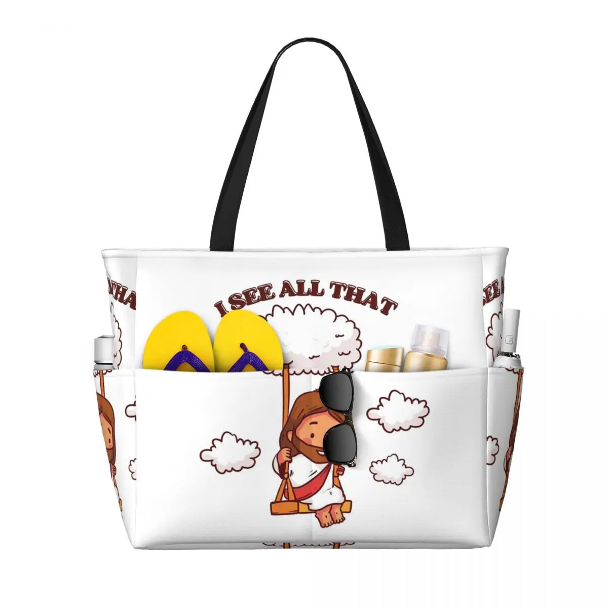 

Я вижу все, что милый Иисус на облаке, качели, пляжная сумка, спортивная сумка для спортзала, йоги, дорожная сумка, женская дорожная сумка, сумка для фитнеса