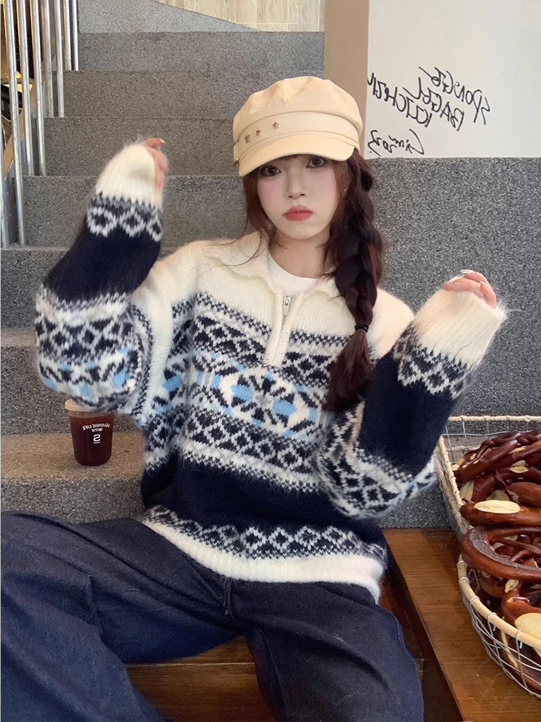 لينة مريحة عالية Ne f البريدي تصميم محبوك سترة المرأة الخريف الشتاء جديد Sle كسول قسط يشعر فضفاض صالح تريكو #3