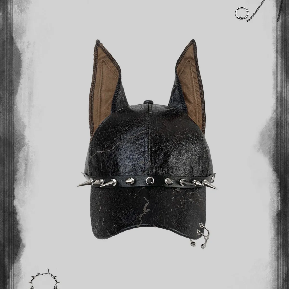 Gorra de béisbol de cuero con orejas de Doberman americano Y2K Punk, sombrero de camionero con púas, estética afuda para niñas y niños, sombreros únicos de moda