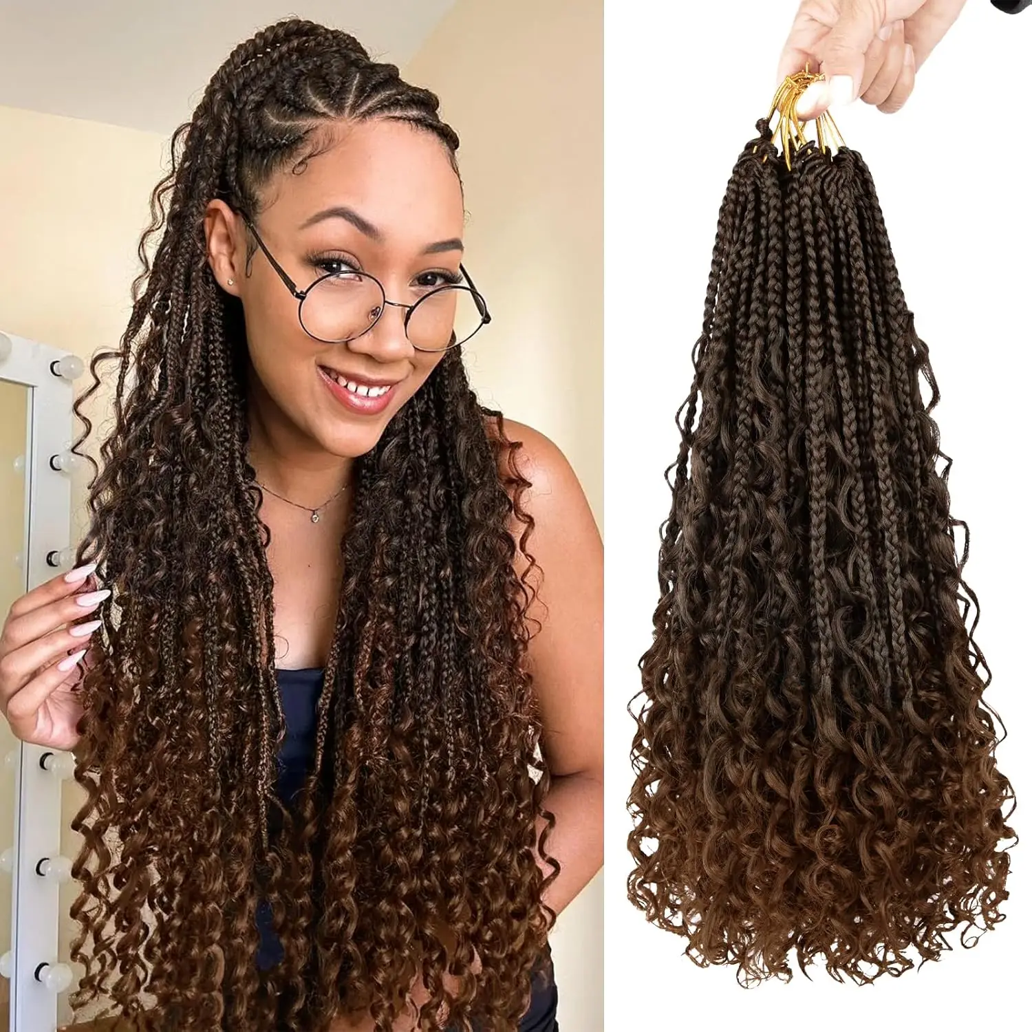 Boho Box Braids Goddess Box Braids Crochet Hair Bohemian Hippie Braids Braiding Hair Box Braids with Curly Ends synthetic
