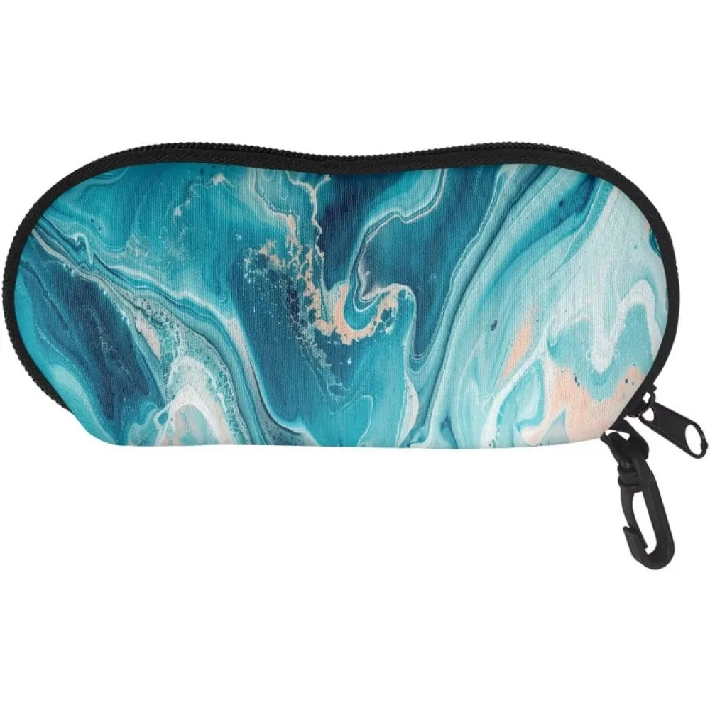 

Blue Marble Pattern Sunglasses Case with Carabiner, Stylish Fluid Art Design, Portable Eyewear Storage