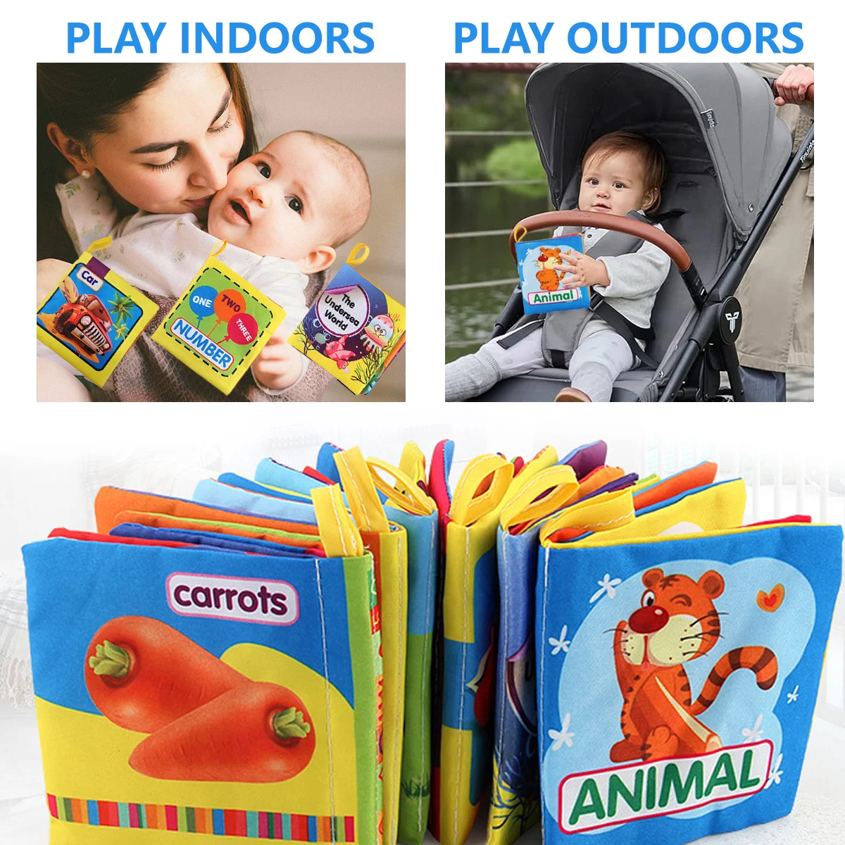 Livres en tissu multicolores pour bébés, apprentissage des noms des animaux, des fruits, des légumes, des transports, etc., jouets préscolaires pour bébés