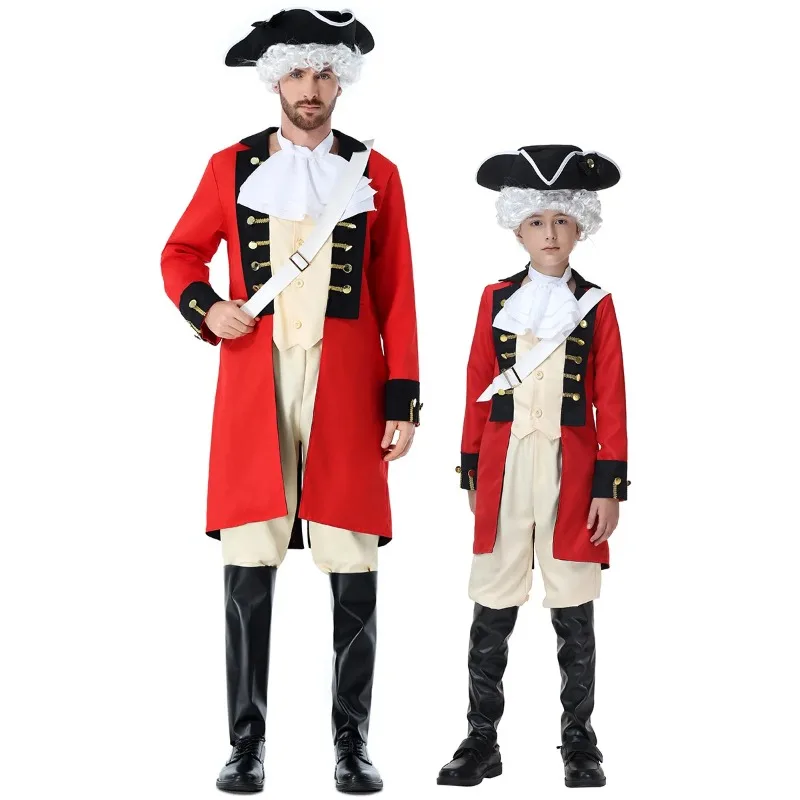Vintage British Army Officer Uniform Adult & Kid Matching Set 18C Colonial Halloween Fancy Dress Cosplay view 5