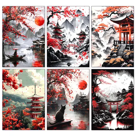 DIY Diamond painting Japanese Natural Landscape Full Diamond Mosaic Rhinestone Embroidery Sakura Art Cross Stitch Home Decor