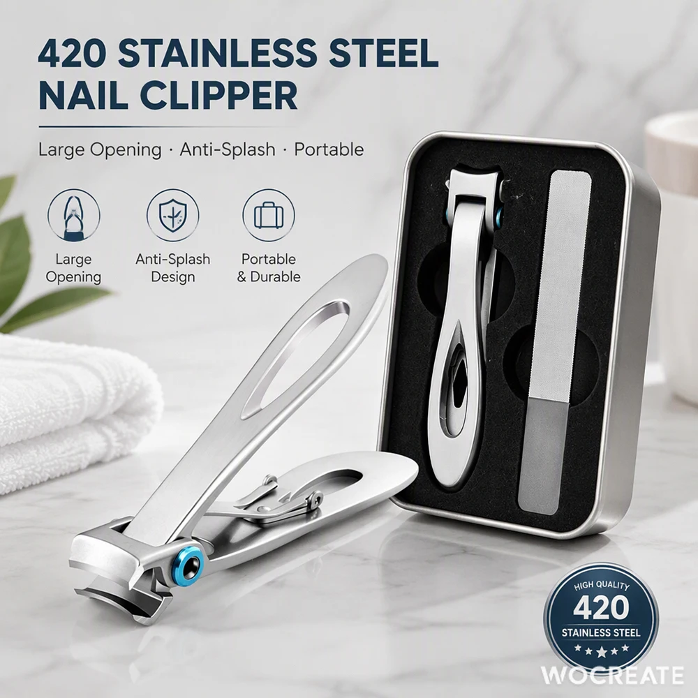 Large Opening Nail Clipper for Thick Nails, 420 Stainless Steel Toenail Clippers for Seniors, Portable Travel Manicure Gift Set