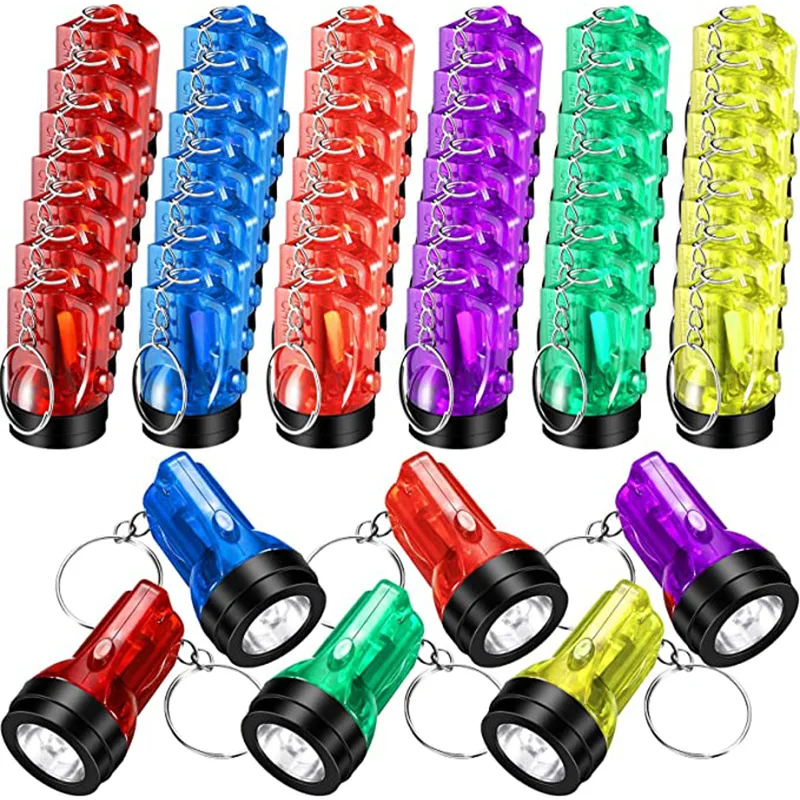 Emergency Mini Flashlight Keychain LED Light Plastic Battery Powered Torch for Kids Camping Outdoor Night Lamp Keyring Pendant