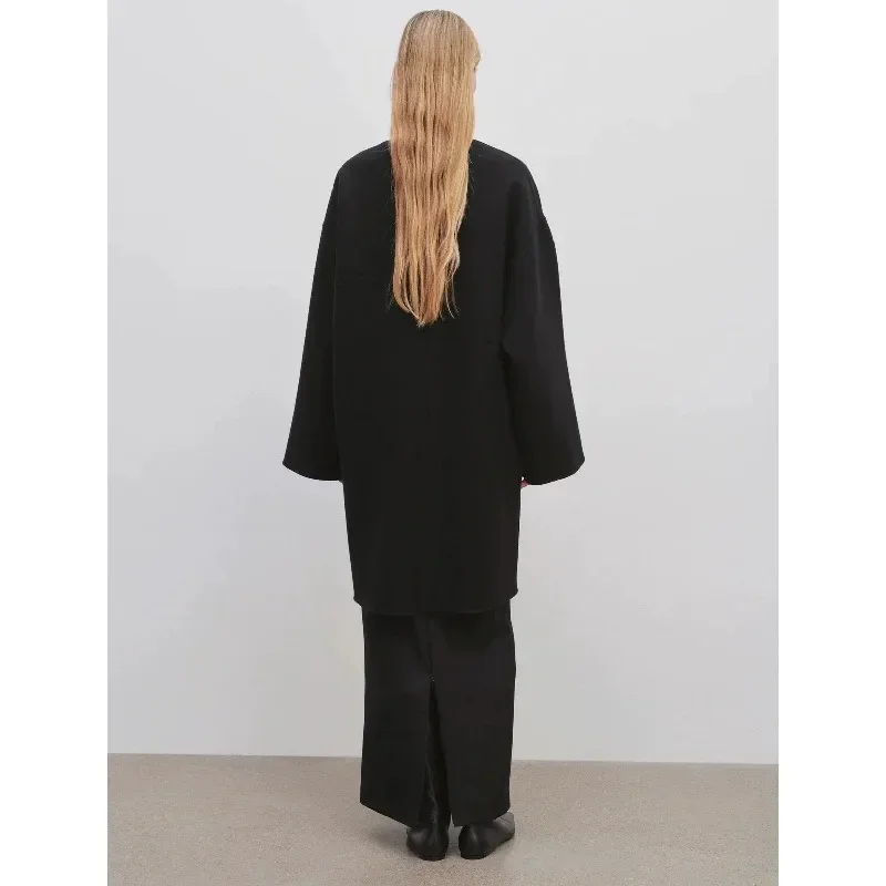 LUXURY-Double-Sided Woolen Long Coat, Minimalist Design Windbreaker, Autumn and Winter, New, 2024