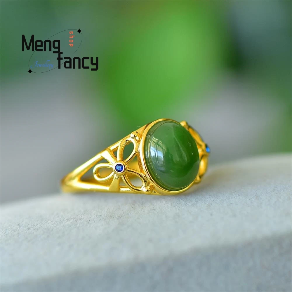 Natural Hotan Jasper Openwork Butterfly Ring Elegant Court Style Exquisite High-grade Women Fashion Luxury Jewelry Holiday Gifts