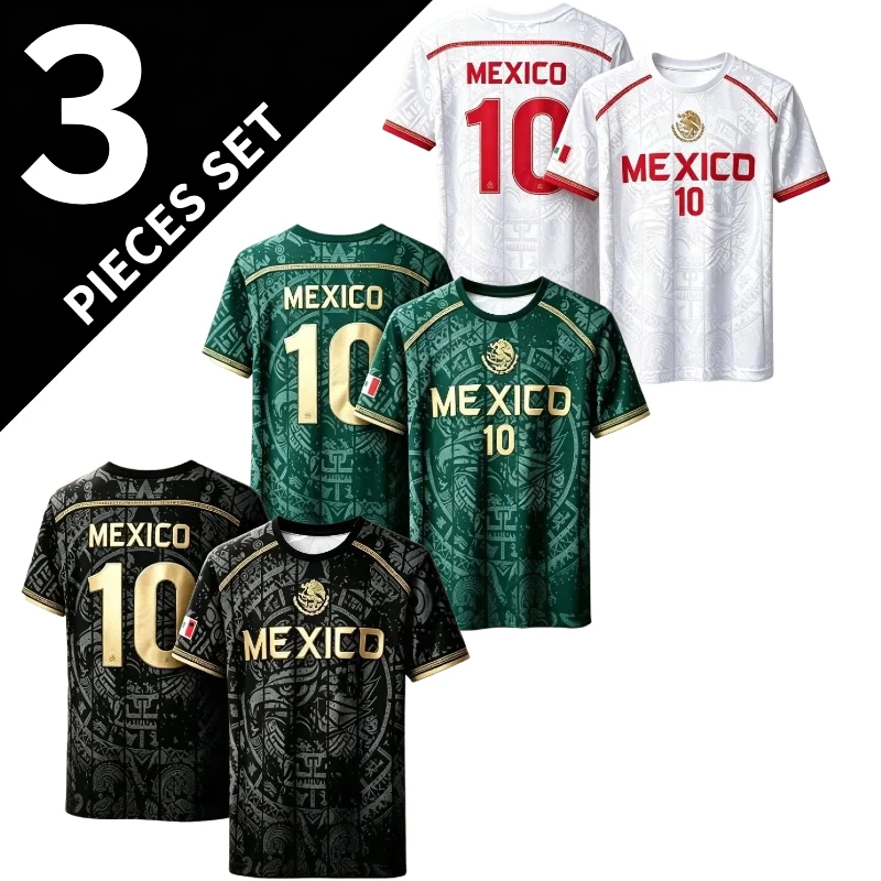 Mexico Summer Soccer Jersey Men Aztec Print Football Shirt Mexico Eagle Emblem Quick Dry Sports Fan Breathable Short Sleeve