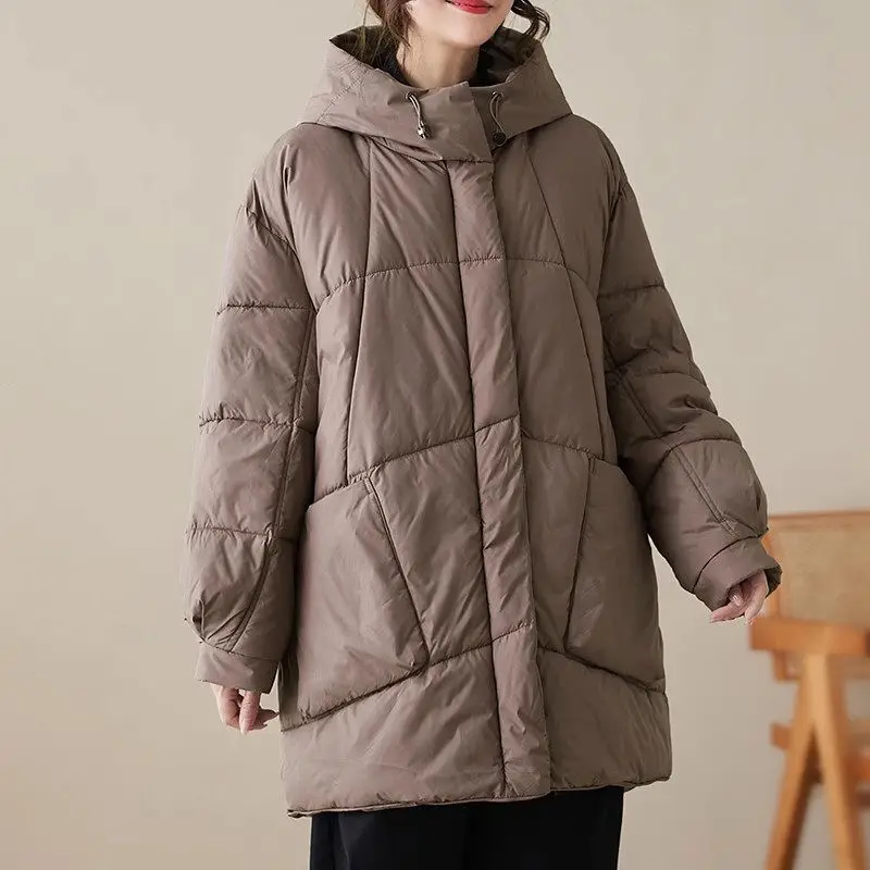 Women\'s Winter Coat Thickened Down Jacket with Hood, Oversized Long Parka Cotton Blend, Warm Windproof Casual Outerwear Z4342