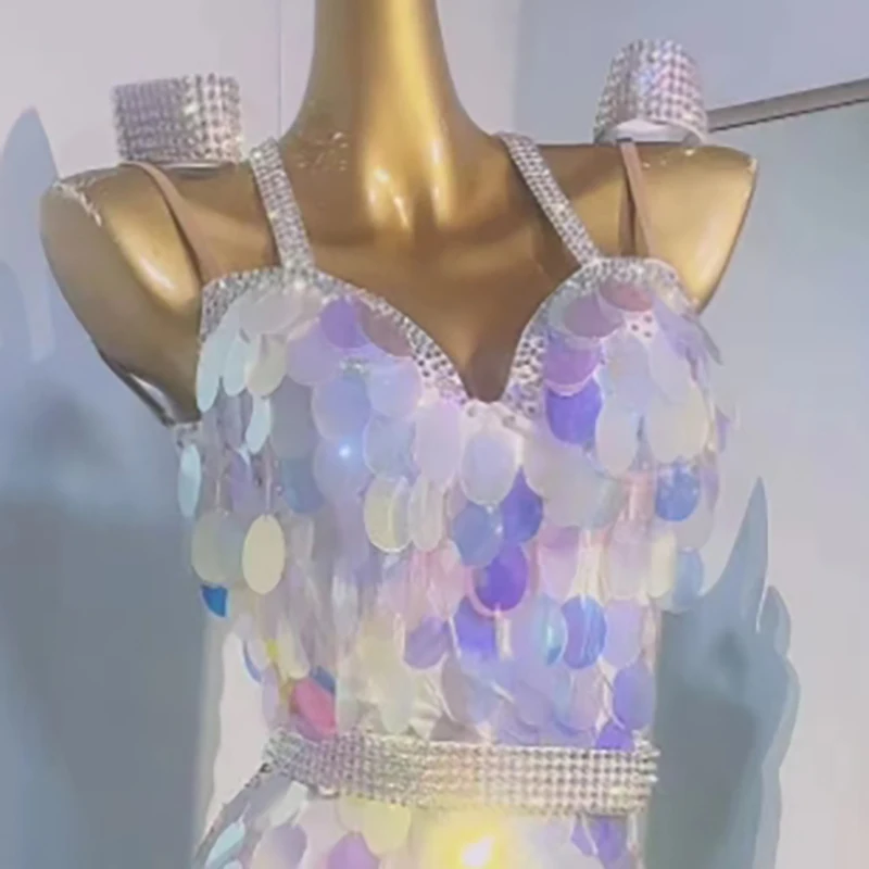 

Latin Dance Stage Women's High-end Custom Sequin Splicing Two-color Tassel Samba Art Performance Rhinestone Clothing Dress