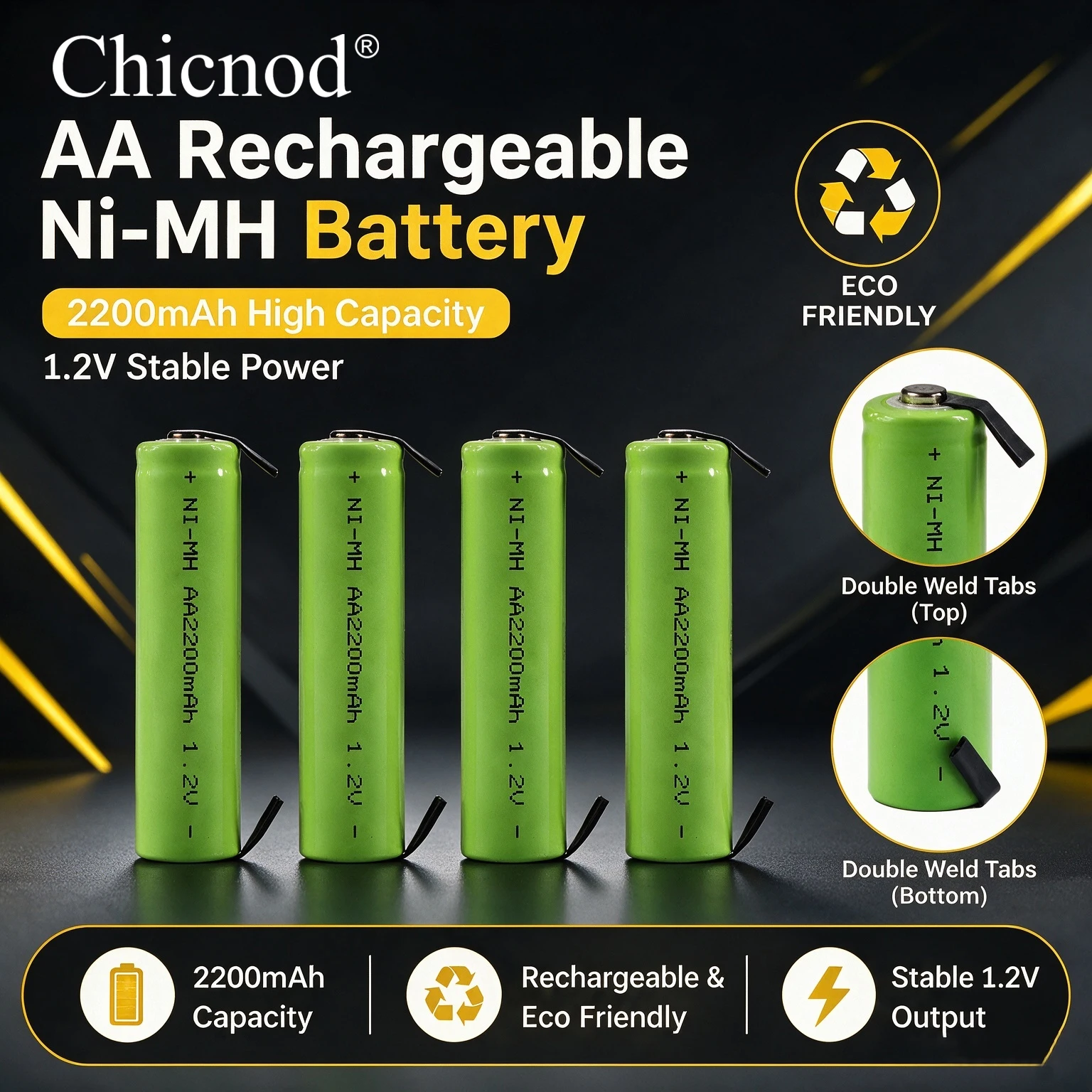 Chicnod AA Rechargeable Battery 2200mAh Ni-MH 1.2V High Capacity Batteries Low Self Discharge Rechargeable Battery Pack for Toys
