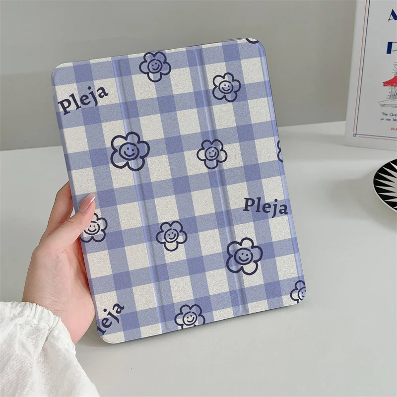 

For Apple iPad Pro 11 inch 2024 Air 5/4 10.9 iPad 10 7/8/9 10.2 Air 3 10.5 inch mini 6/5/4 Cover Cute Flower Plaid Tablet Cases