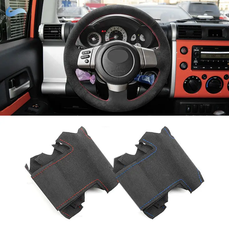 Car Interior Accessories Steering Wheel Perforated Suede Leather Cover For Toyota FJ Cruiser 2007-2021 with Needles Thread Strip