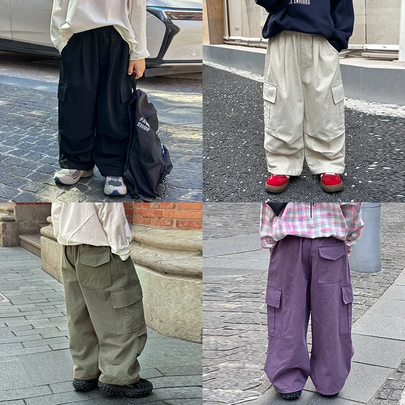 

Children's Trousers 2024 Autumn New Boys' Straight-Leg Trousers Middle, Small and Older Children Ankle Banded Working Pants