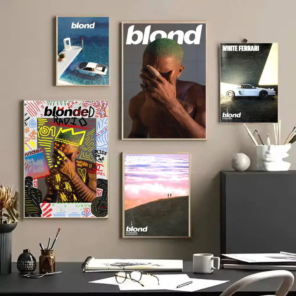 F-Frank O-Ocean Blonde Poster HD Art Stickers Self-Adhesive Painting Modern Home Decor for Bedroom Living Room Wall Decals Gift