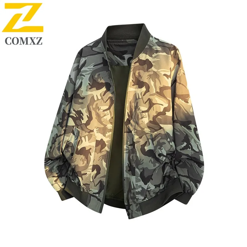 

COMXZ Male Jacket New Stand Collar Outdoor Climbing Lightweight Coat Luxurious Print Design Windproof Autumn Motorcycle Jacket