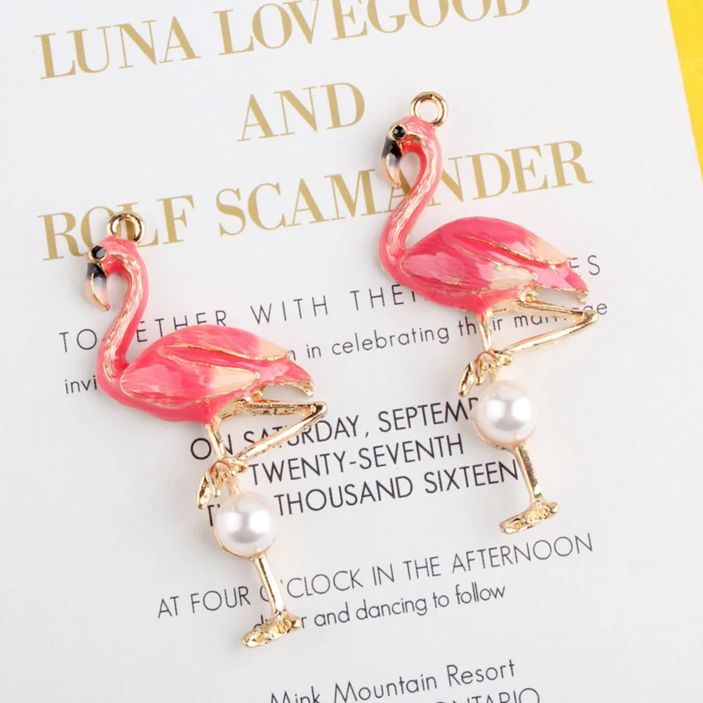 

5Pcs Flamingo Pendant Set Creative DIY Necklace Keychain Accessories Flamingo Hanging Ornaments DIY Craft Decorations