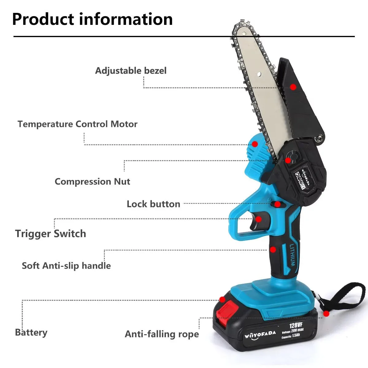 6 Inch Portable Electric Chain Saw Pruning ChainSaw Cordless Garden Logging Saw Woodworking Cutter For Makita 18V Battery