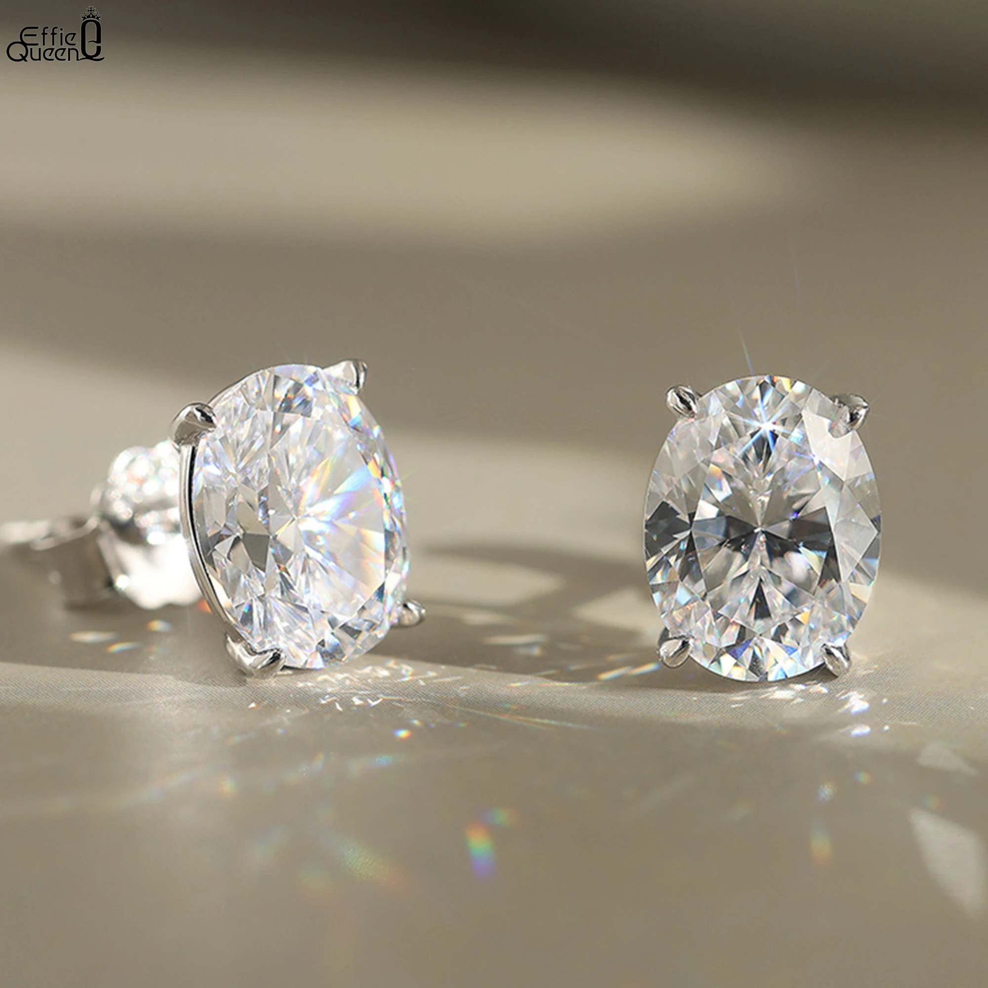 

Effie Queen 2025 Trend Earrings 14K Gold Glamorous 925 Sterling Silver Oval Moissanite Stud Earrings Ideal for Women Gift MOE02