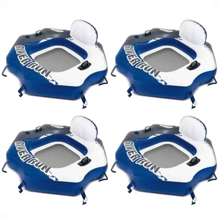 

River Run Connect inflatable floating lounge for pool use PVC material blue color comfortable backrest with built-in cup holder