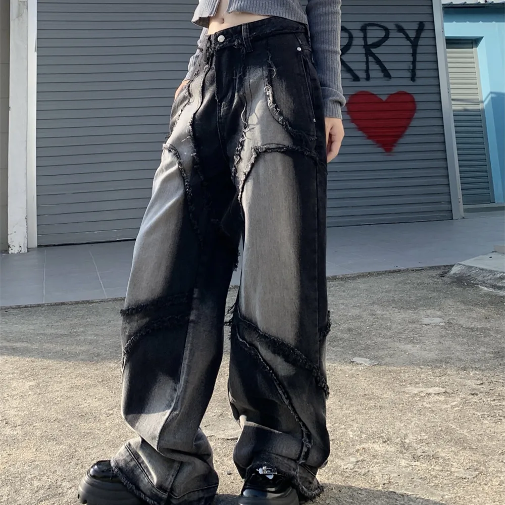 Vintage Washed Baggy Jeans Women High Waist Loose Straight Denim Pants Y2k Fashion Harajuku Streetwear Wide Leg Trousers 2024