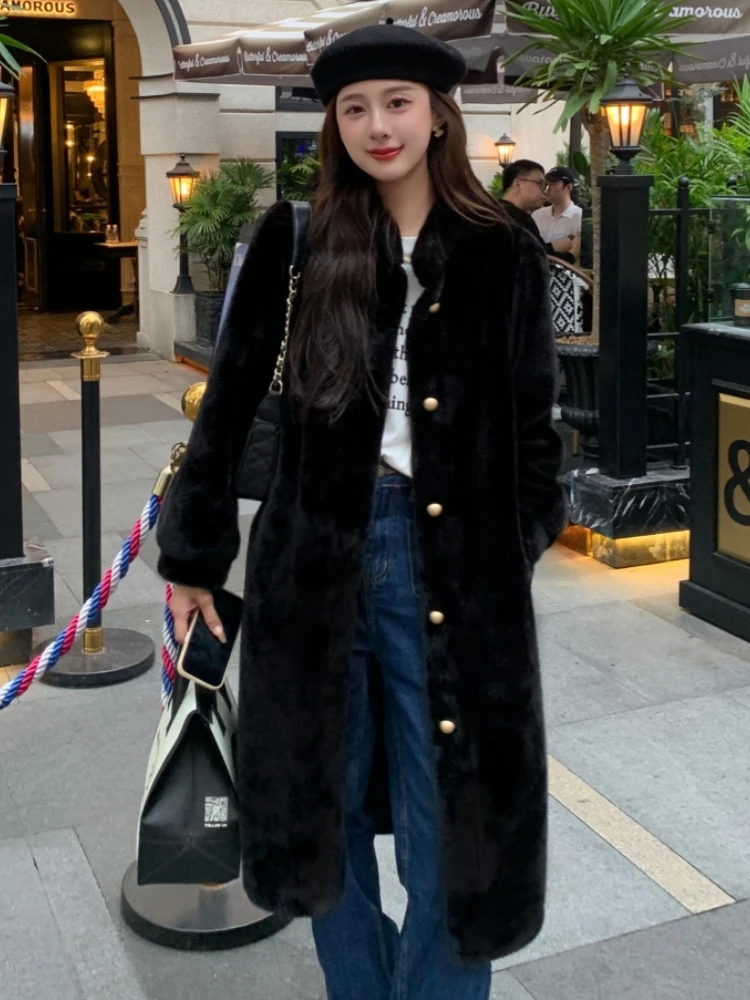 Fashion Commuter Fur Coat Women's 2023 Autumn Winter High Quality Shearling One-Piece Long Casual Warm Eco-Friendly Mink Jacket