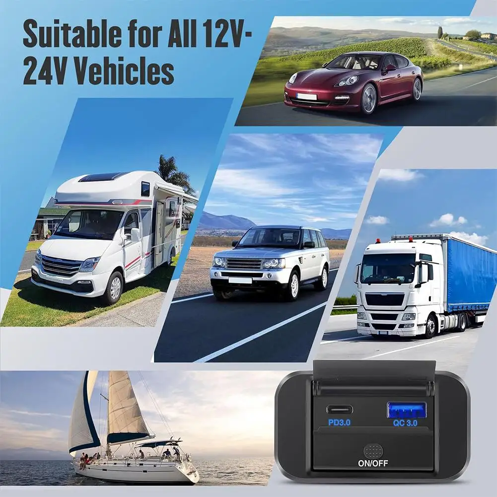 

PD3.0+PD3.0+QC3.0 Type 3 PortsFast Charging USB Power Panel 12-24V With Switch With 12cm Connection Cable For Bus RV Truck Z3U7