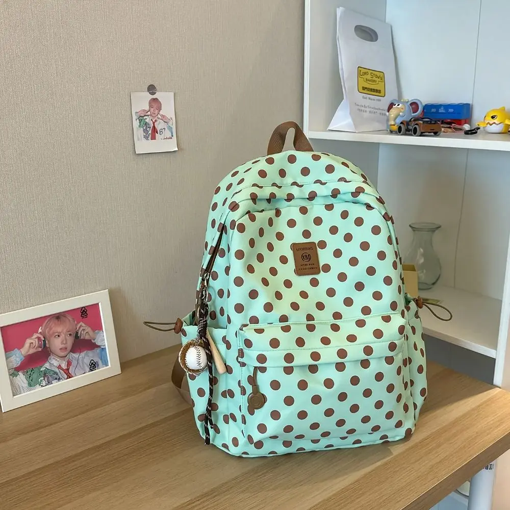 Y2k Süßer Polka-Dot-Rucksack, mehrfarbig, mit mehreren Taschen, Spitzenbesatz, strapazierfähiger minimalistischer Schulrucksack für Studenten und College. – Detail 4