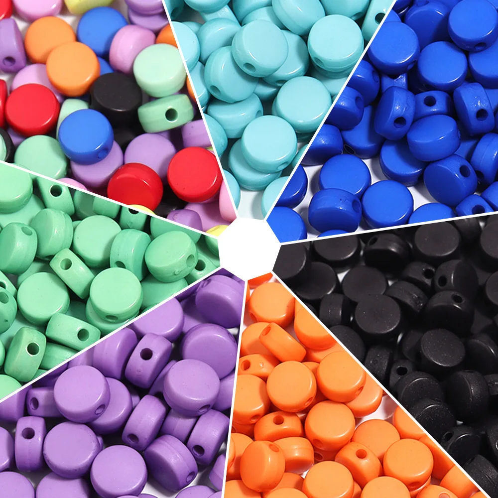 

Акриловые бусины 100 шт. 7x3,8 мм, круглые плоские Гладкие бусины-разделители для изготовления ювелирных изделий, браслетов, ожерелий, «сделай сам», аксессуары ручной работы