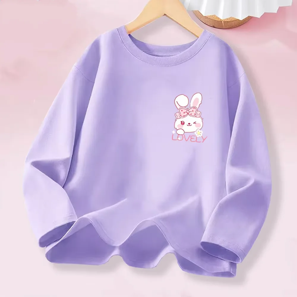 Lila Langarm-T-Shirt für Mädchen mit süßem Hasen-Motiv 'LOVELY' Oberteil für Baby und Kinder, Alltagskleidung