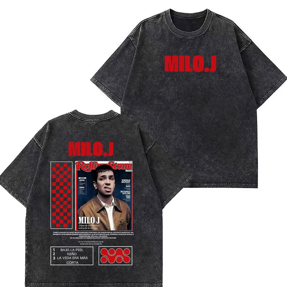 Rapper Milo  J Album Cover 2025 Graphic Vintage Washed T-shirt Men Women Fashion Hip-hop T-shirt Loose Casual Harajuku T-shirts