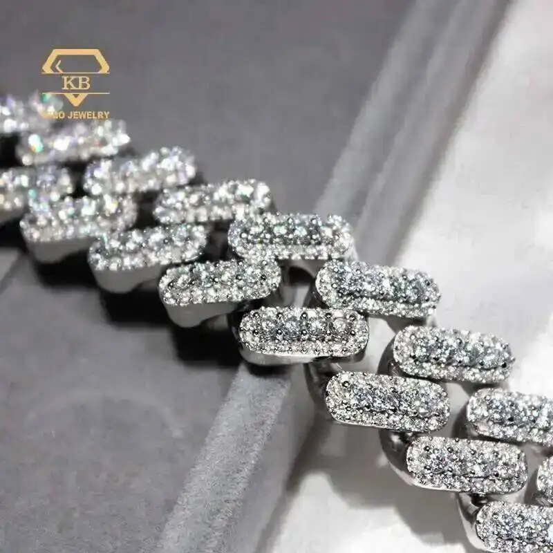 

100% Pass Tester Vvs Moissanite Diamond 15mm Wide Sterling Silver Cuban Link Chain for Rapper Hiphop Necklace