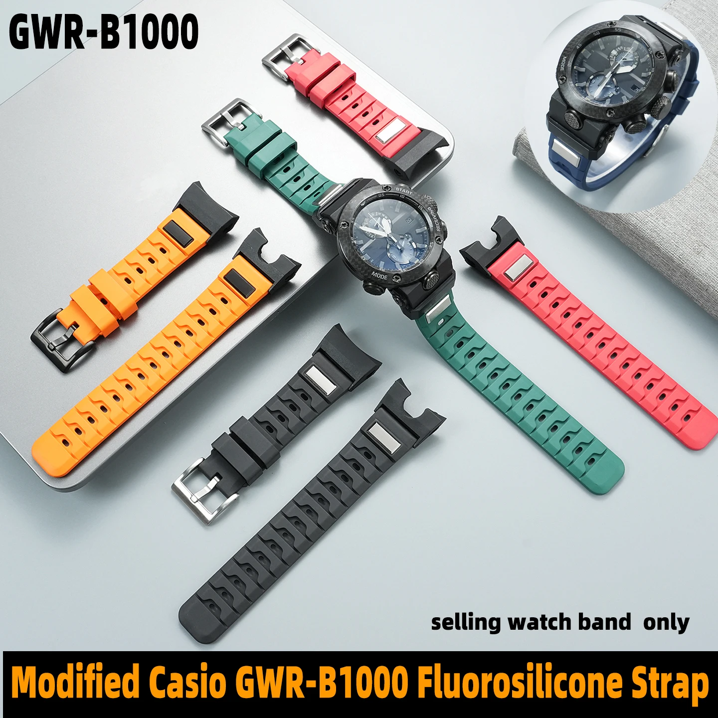 

GWR-B1000 Modified fluororubber watch band For Casio G-SHOCK Air Hero 5588 GWR-B1000 rubber watch strap men's accessories