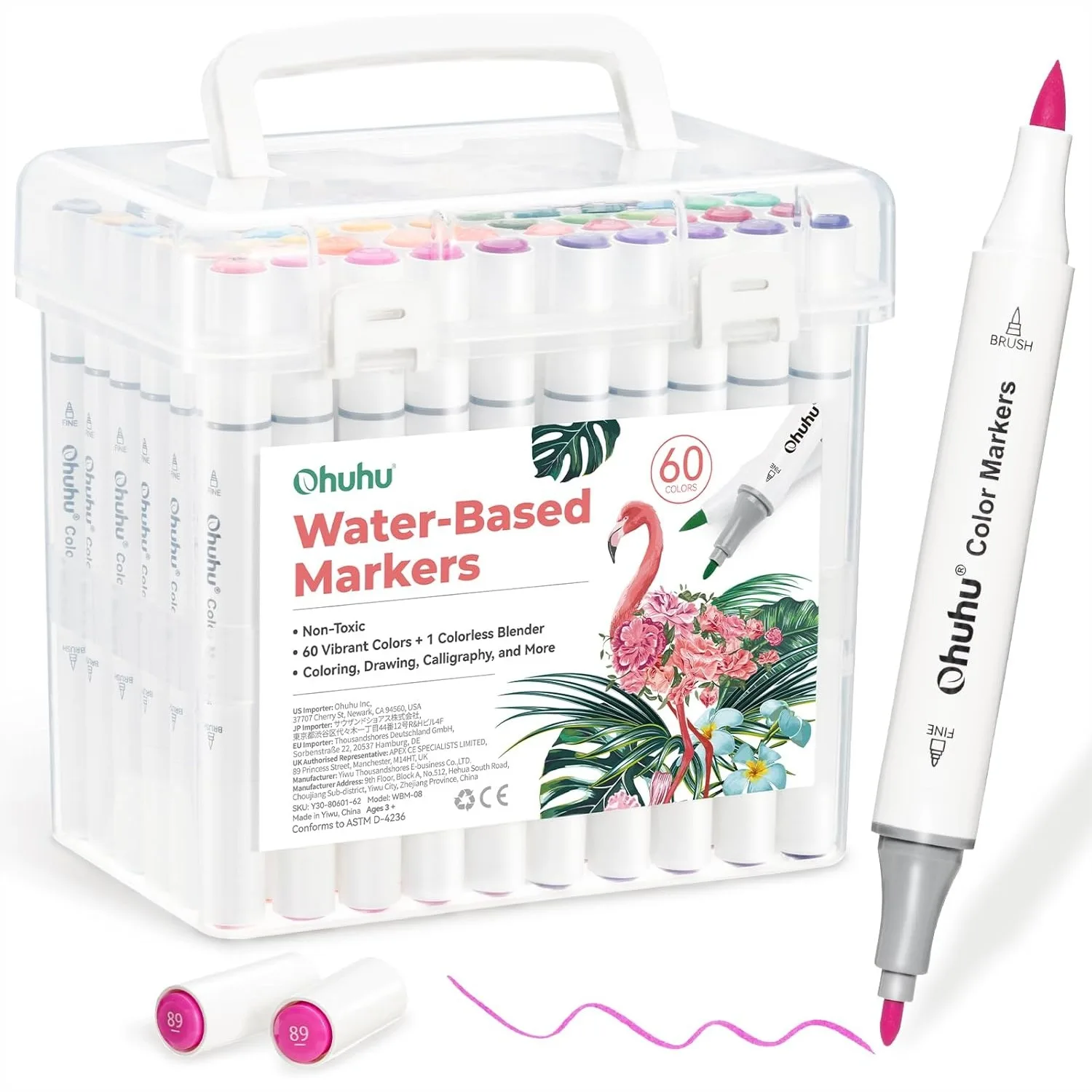 

60 Colors Dual Tip Markers for Adult Coloring Books No Bleeding Water-based Pens for Journaling Lettering with Brush & Fine Tips