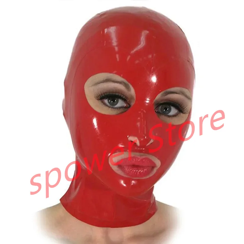 

Natural Latex Full Head Latex Hoods Rubber Mask Fetish Cosplay Mask Red Back Zipper Club Wear Cosplay Costumes