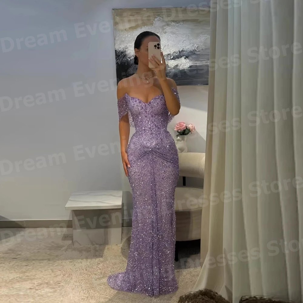 Sparkling Mermaid Women's Shiny Off Shoulder Evening Dresses Customized Vestidos Para Mujer Prom Gowns Sleeveless Robe De Soirée