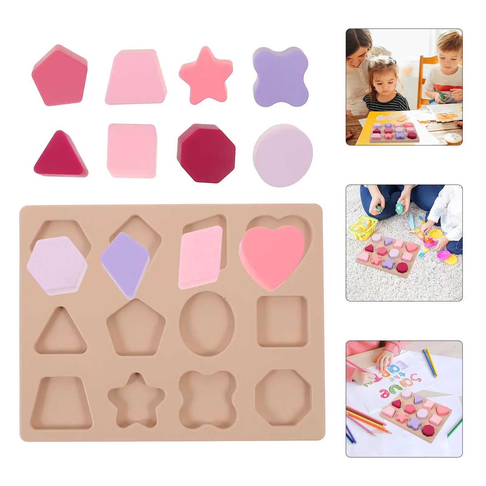 

1Set Silicone Shape Puzzle Educational Matching for Kids Early Learning Shape Sorting Color Recognition Preschool Cognitive