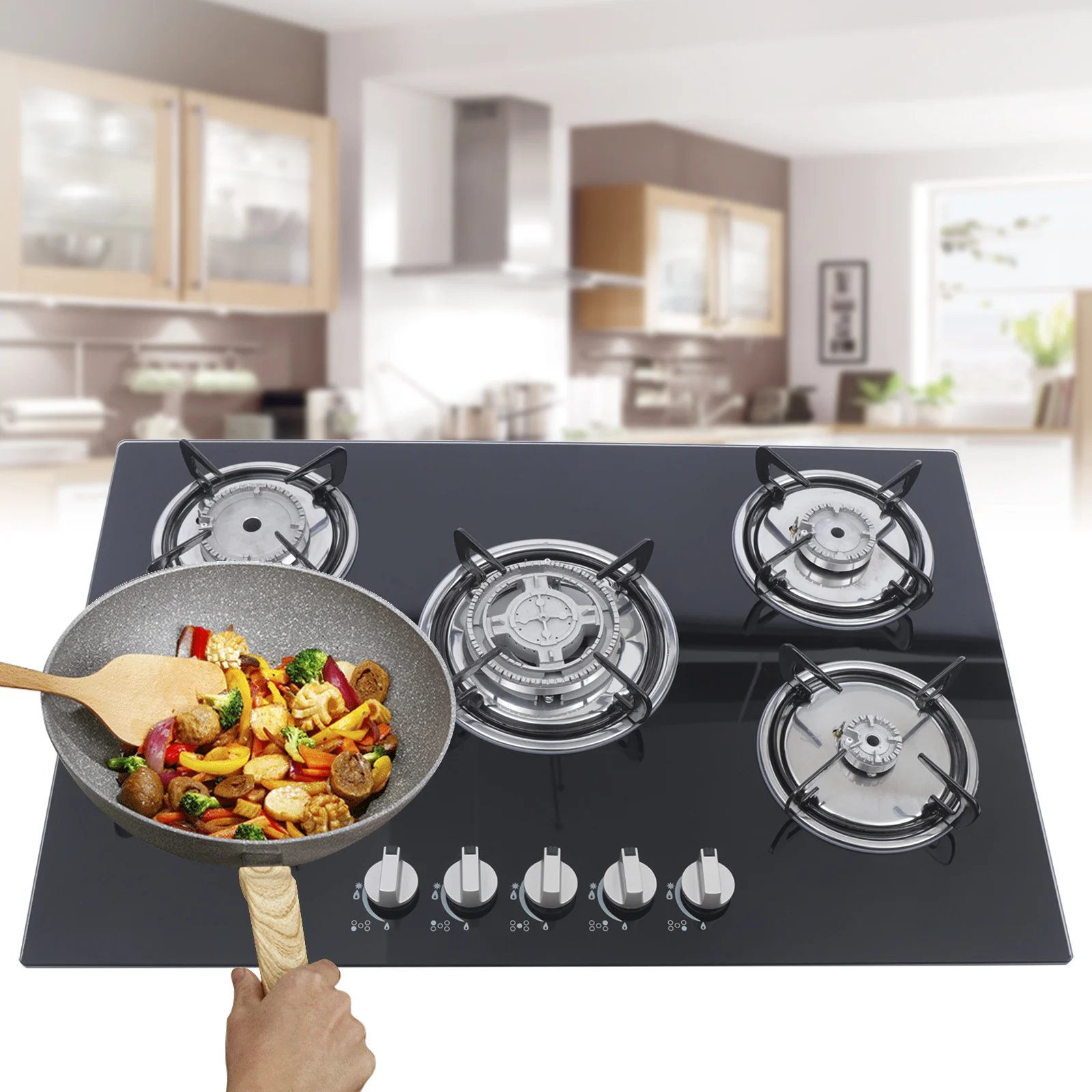 

Hob With 5 Burners Built-In Tempered Durable Quality Stove For Propane/Natural Gas