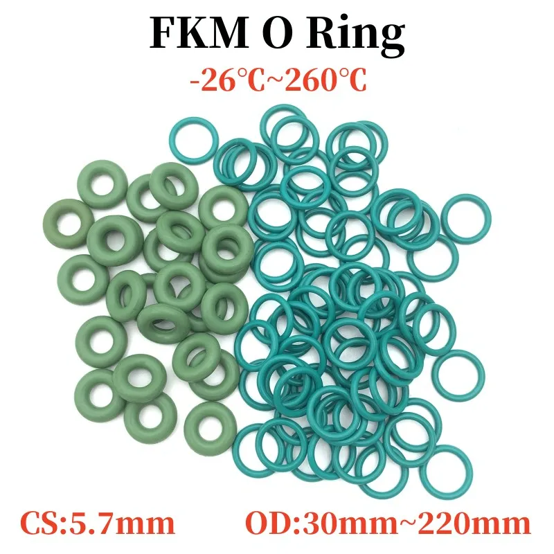 FKM O-ring Green Fluororubber Rubber Sealing Gasket O Ring CS5.7mm Oil Resistant Acid Alkali Resistant O-Ring Kit 2pcs